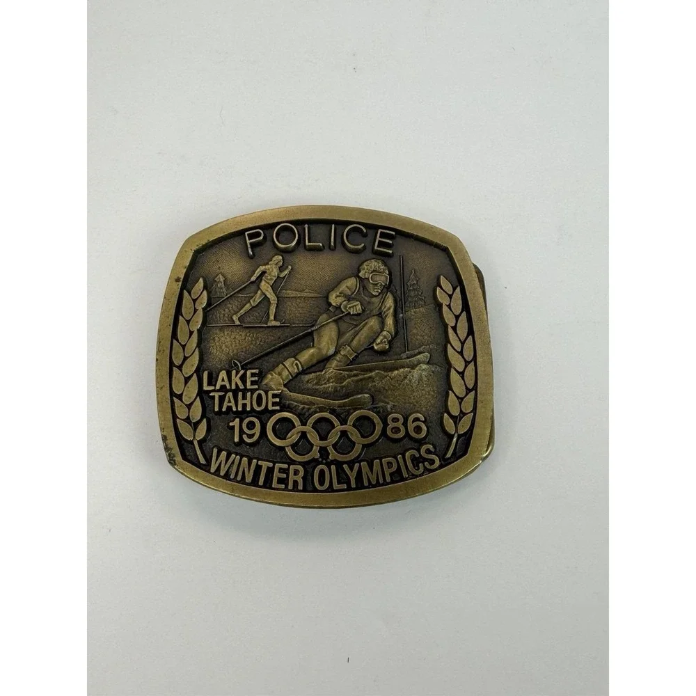 Police Lake Tahoe 1986 Winter Olympics Brass Limited Belt Buckle California